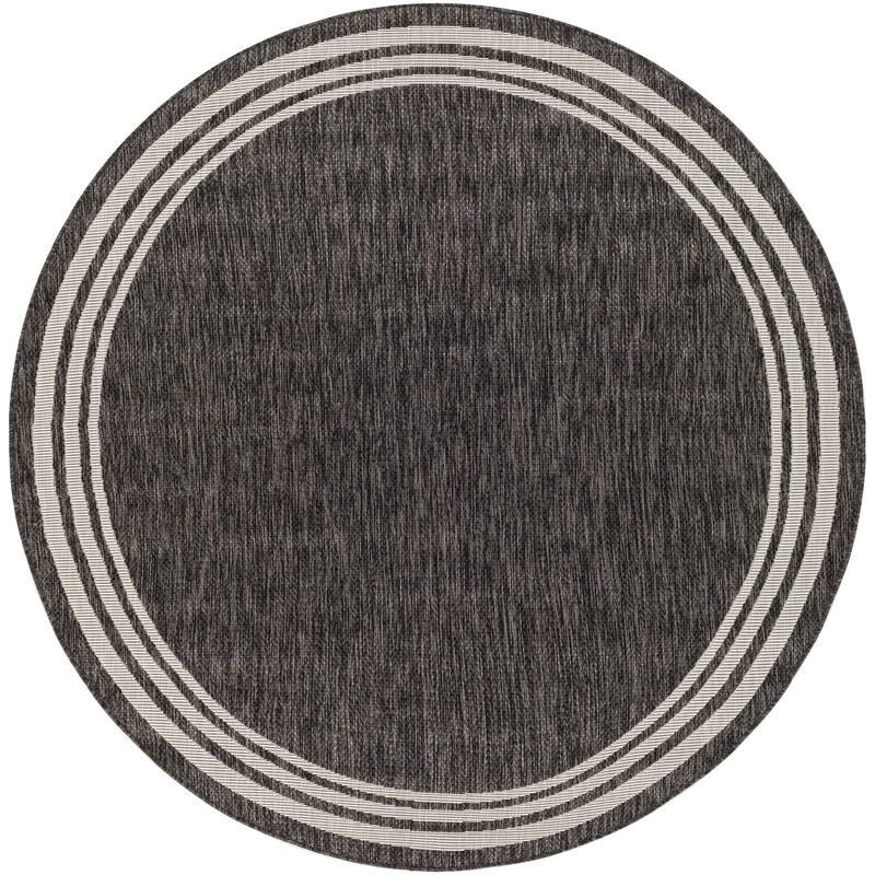 Artistic Weavers Jeremie Indoor/ Outdoor Border Area Rug - 5'3" Round - Charcoal