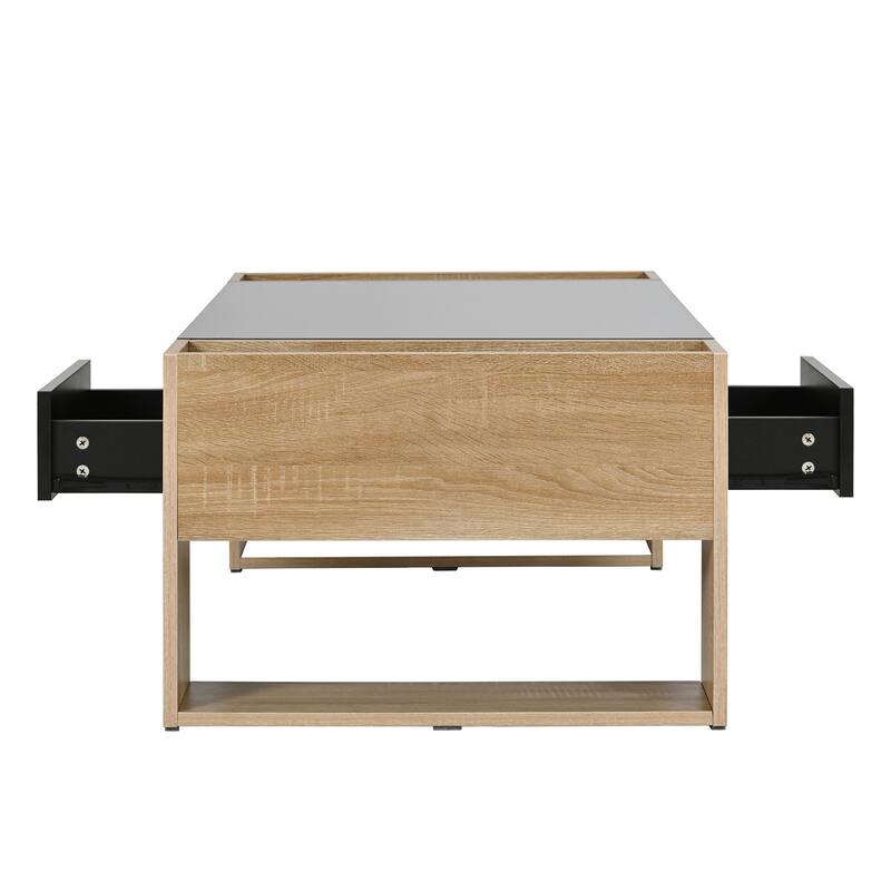 High Gloss Coffee Table with 2 Drawers and Hidden Storage, Two-Tone Center Table - 41.3" W × 23.6" D × 15.7" H