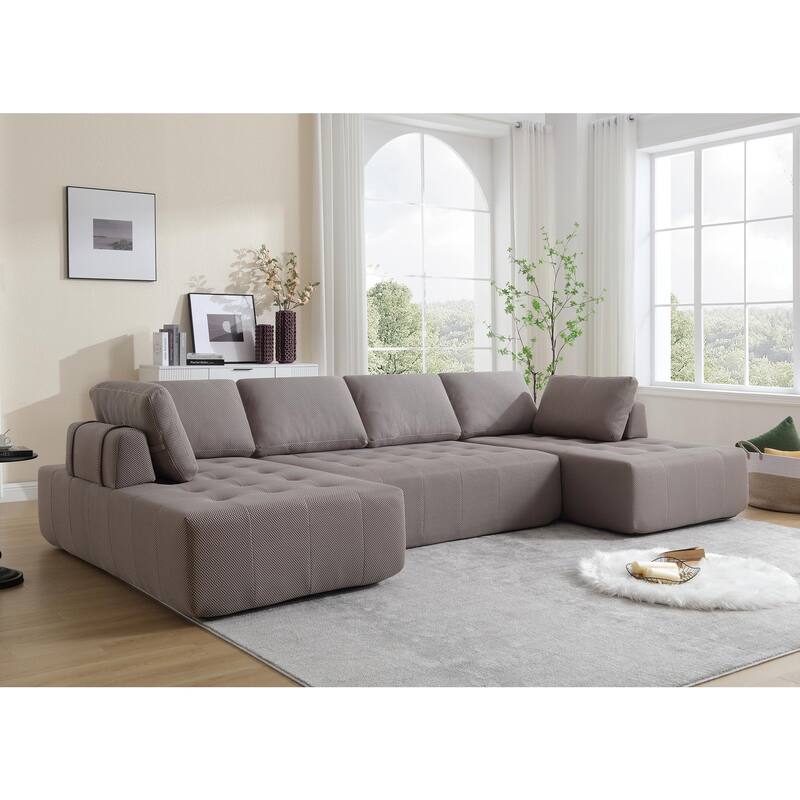 138.5" 6-seat Modular Sectional Sofa Set with Back Cushion - Gray