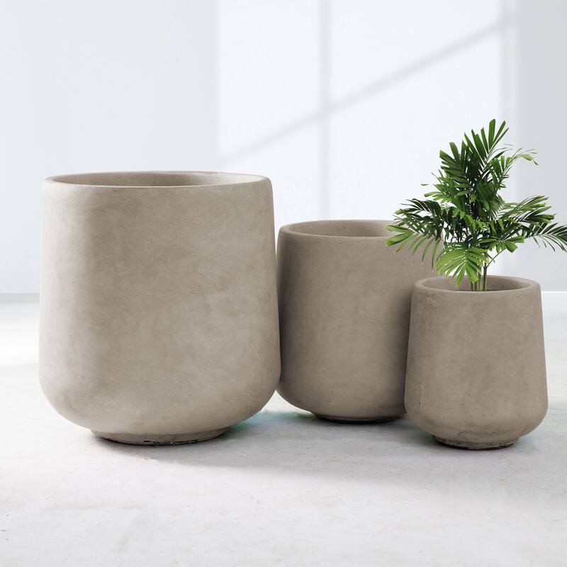Kante Round Concrete Planter (Set of 3 Sizes), Outdoor/Indoor(Concrete Grey)