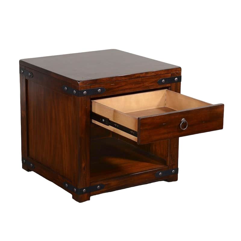 24 in. Brown Square Wood End Table with Storage Drawer for Convenience