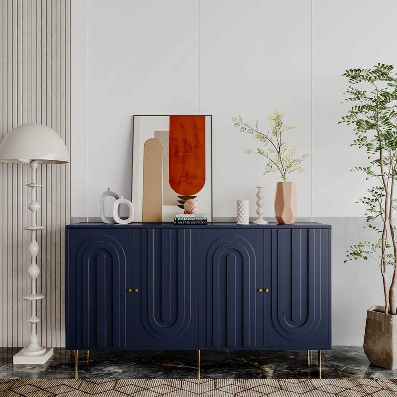 Modern 4 Door Wooden Cabinet, Storage Cabinet for Living Room, Entryway, Hallway