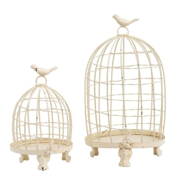 Set of 2 White Stella Decorative Birdcages with Bird Finial 13.5" - N/A