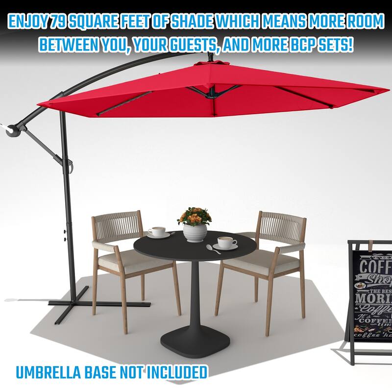 Patiowell 10ft Cantilever Patio Umbrella, Offset Hanging Outdoor Table Umbrella with Tilt Crank, 6 Sturdy Ribs and Cross Base