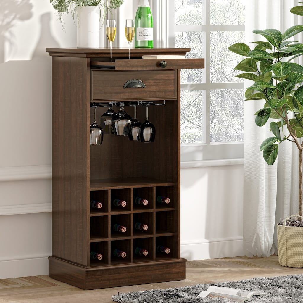 Wine Cabinet with Metal Glass Holder and Wood Lattice Rack - 22" in Width