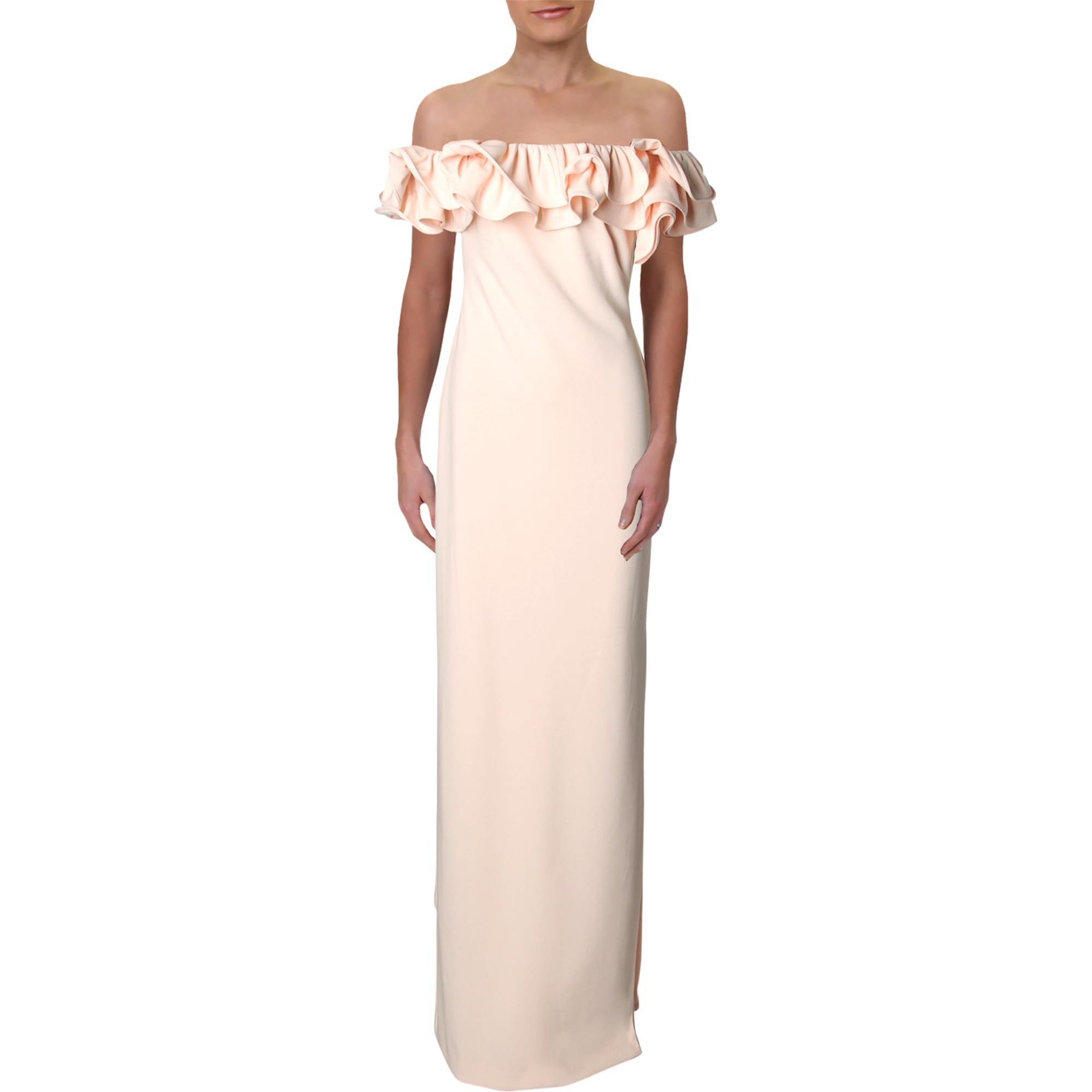 ralph lauren crepe off the shoulder gown