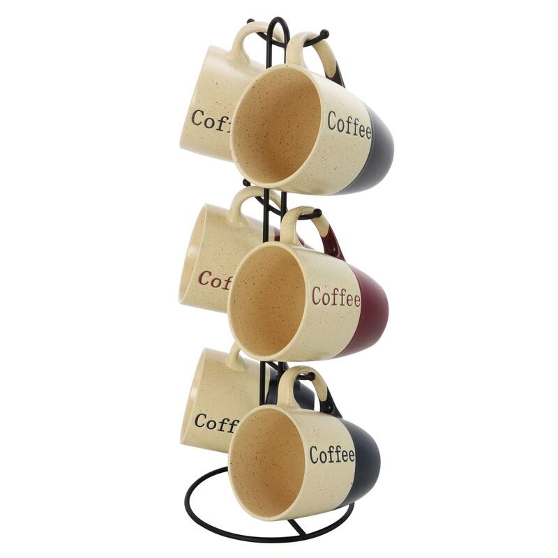 Elama Two Tone Speckled 6-Piece 12oz Mug Set with Stand in Misc Colors