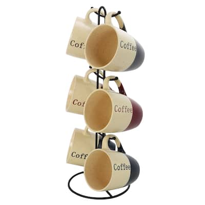 Elama Two Tone Speckled 6-Piece 12oz Mug Set with Stand in Misc Colors