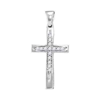 10k White Gold 1/10 Carat Round Diamond Cross Pendant