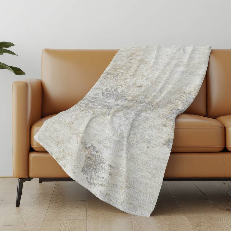 Premium Machine Washable ASB70 Abstract Modern Sherpa Throw Blanket - Ivory - 4'2" x 5'10"
