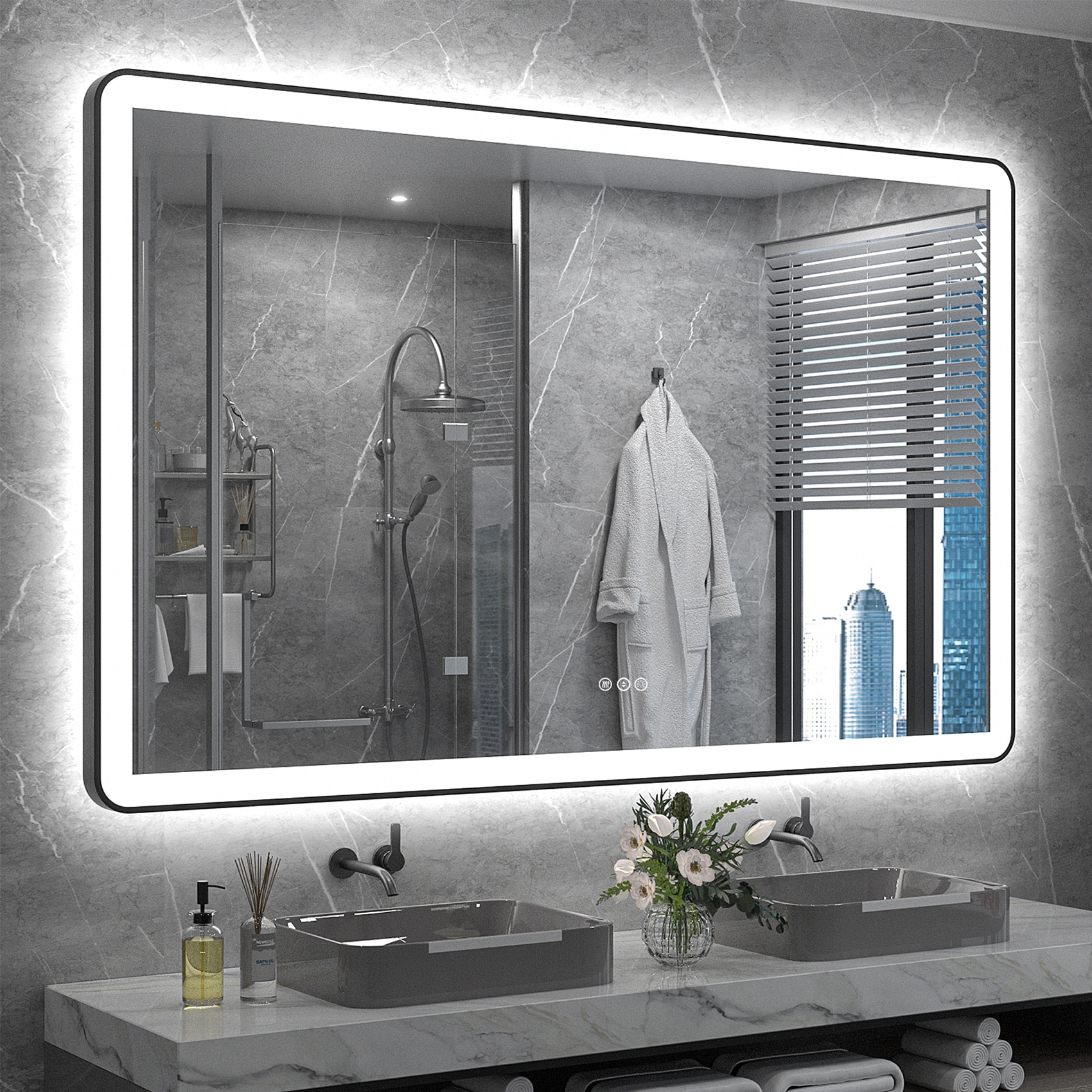 Rounded Corner Framed Front and Backlit LED Bathroom Vanity Mirror