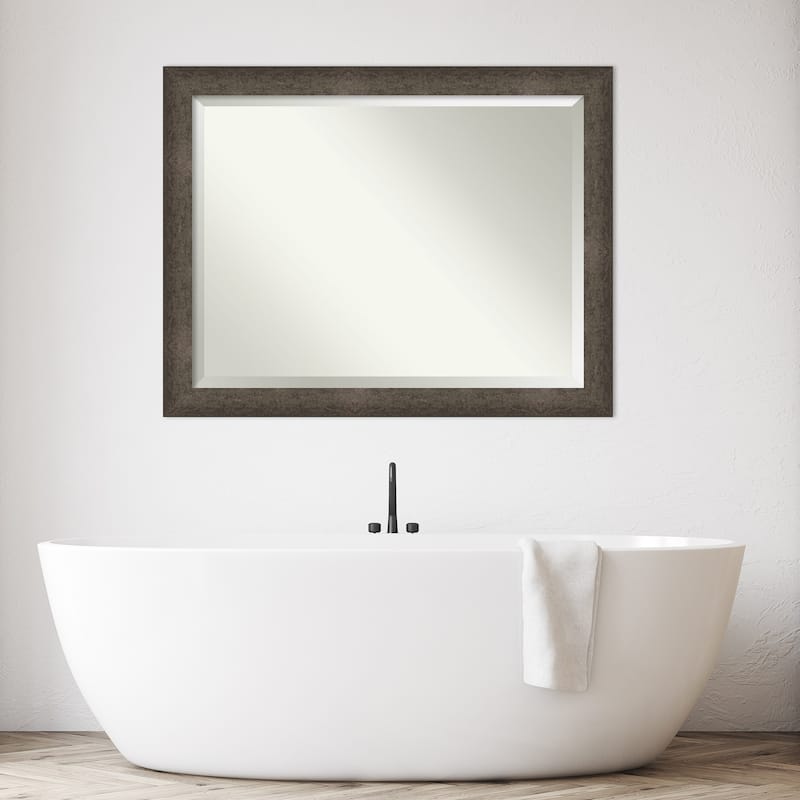 Dappled Beveled Wood Framed Bathroom Vanity Wall Mirror