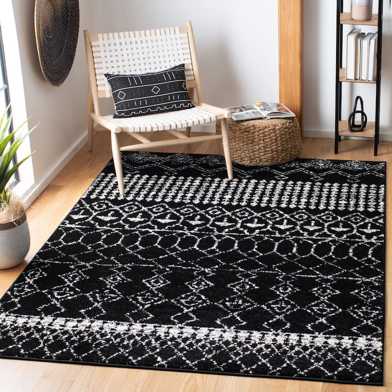 SAFAVIEH Tulum Ethelyn Rustic Moroccan Boho Tribal Rug - 3' x 5' - Black/Ivory - Runner/Rectangle