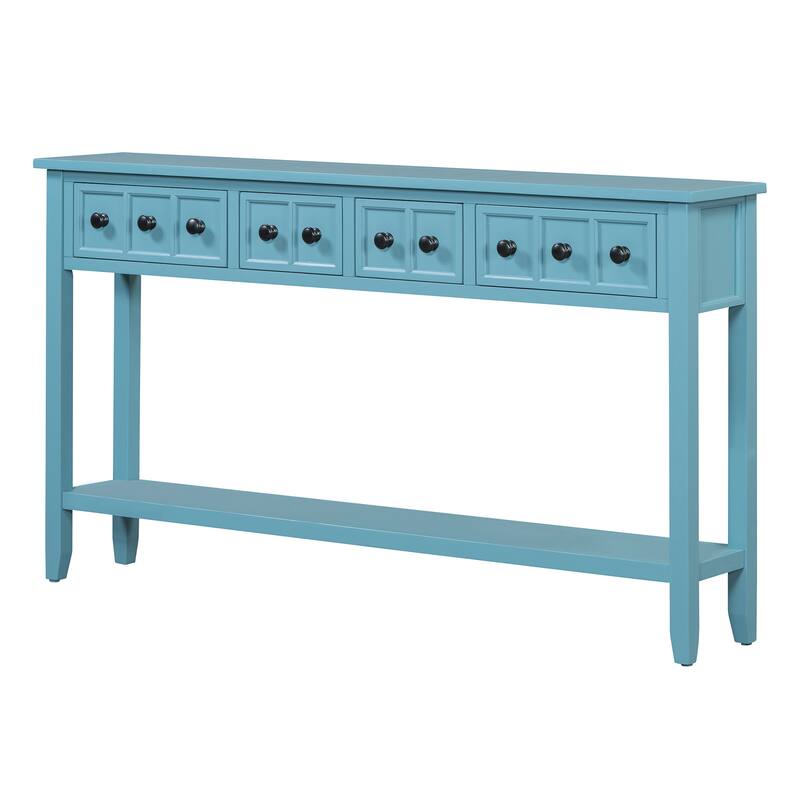 Entryway Console Table 60" Long Solid Wood Sofa Table Accent Tables with 4 Storage Drawers and Bottom Shelf for Living Room