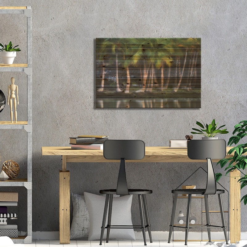Palms Lakeside Print On Wood by Dennis Frates - Multi-Color