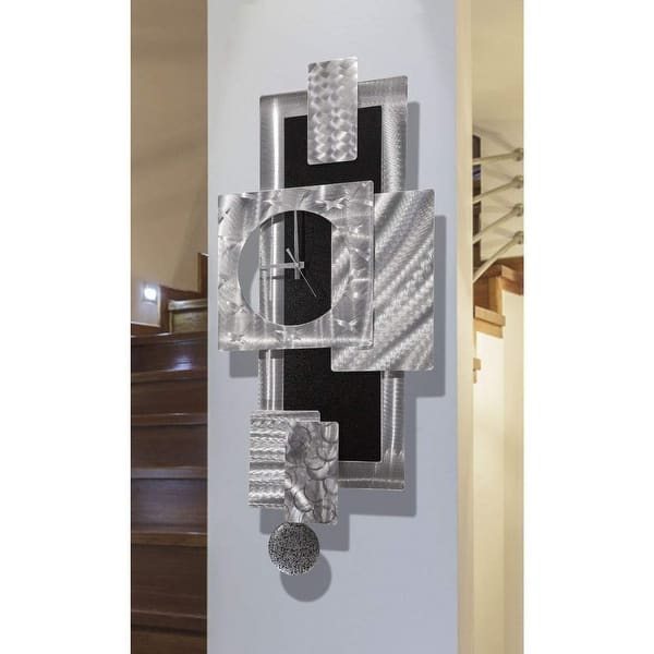 Shop Statements2000 Large Metal Wall Art Clock Pendulum Modern Abstract Silver Black Sculpture Decor By Jon Allen Titan Clock Overstock 27085708