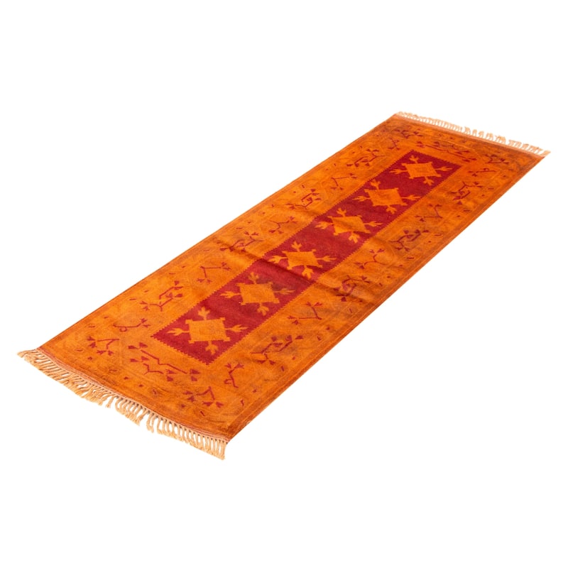 ECARPETGALLERY Hand-knotted Color Transition Burnt Orange Wool Rug - 2'8 x 7'7