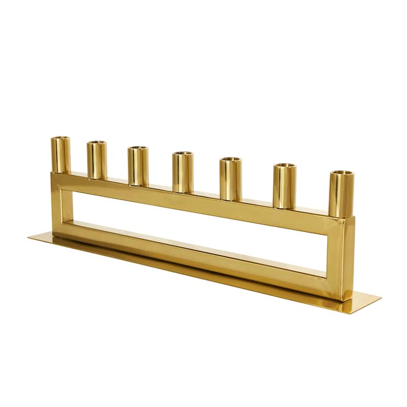 Stainless Steel Metal 7 Candle Candelabra with Rectangular Frame - Gold - Roche River Decor - 3"W x 22"L x 6"H