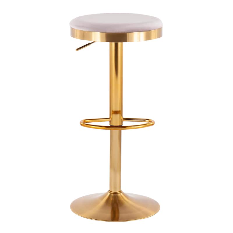 Lumisource Dakota Barstool in Gold Steel and White Leather - Set of 2 - 15"Lx15"Wx23-31.75"H