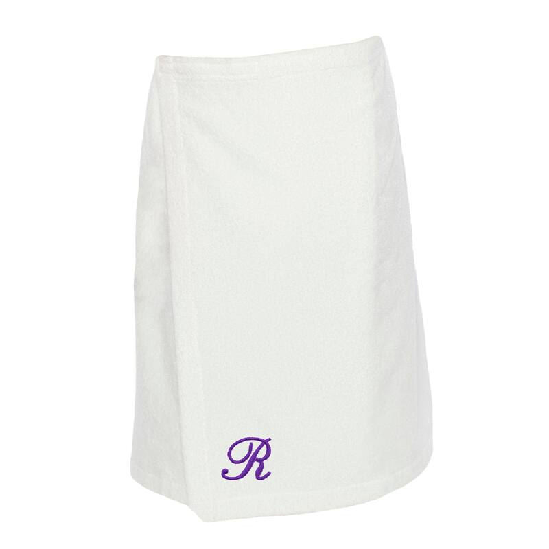 Authentic Hotel and Spa Turkish Cotton Terry Monogrammed White Womens Spa and Shower Towel Wrap - White/R