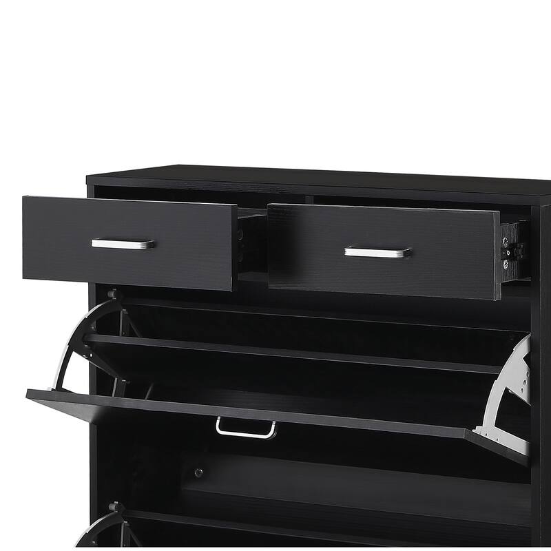Large size Shoe Cabinet,Free Standing Tipping Bucket Shoe Rack Organizer with 2 Flip Drawers&2 Drawer,Modern Tipping Bucket