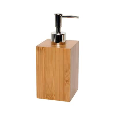 Ecobio Square Bamboo Bath Soap and Lotion Dispenser Brown Capacity 7 fl oz - 2 3/4"L x 2 3/4"W x 7.8" H