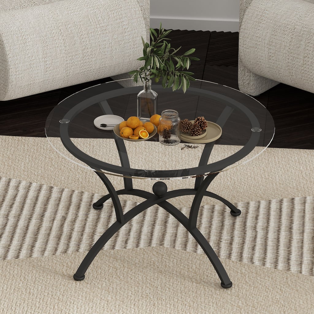 3 Piece Tempered Glass Surface Coffee Table Set, Decor Coffee Table Round End Side Table with Sturdy Construction