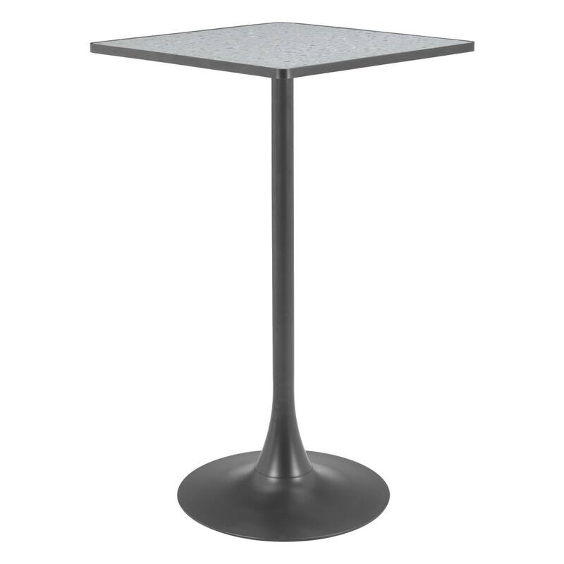 HomeRoots 24" Gray and Black Faux Terrazzo and Steel Square Bar Table - 24.00 in. x 41.70 in. x 24.00 in.