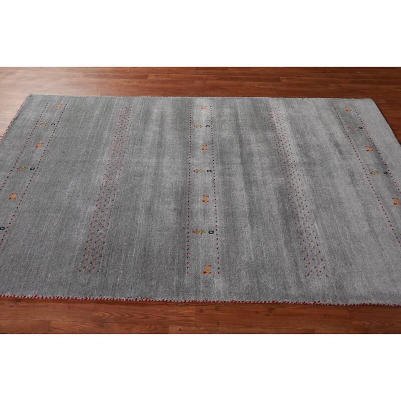 Hand Knotted Oriental 100% Wool Carpet Tribal Animal Pictorial Greys & Charcoal Gabbeh Area Rug - 7' 10'' X 5' 0''