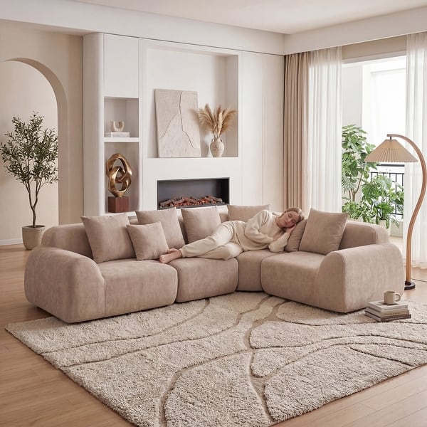 Oversized Cloud Velvet Curved Sectional Couch 118', Boneless Couch With L-Shape Chaise - Bed Bath & Beyond