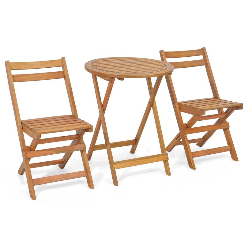 3 PCS Folding Patio Bistro Set Wood Chair Table Set Outdoor Dining Set - Natural