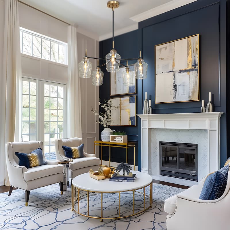 Modern 5-Light Black Gold Wagon Wheel Chandeliers Glass Pendant Light for Kitchen Dining Room