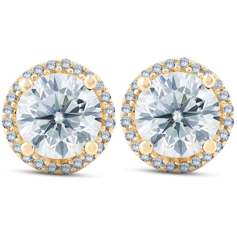 2 1/5 Ct Diamond Halo Screw Back Studs Yellow Gold Lab Grown