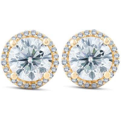 2 1/5 Ct Diamond Halo Screw Back Studs Yellow Gold Lab Grown