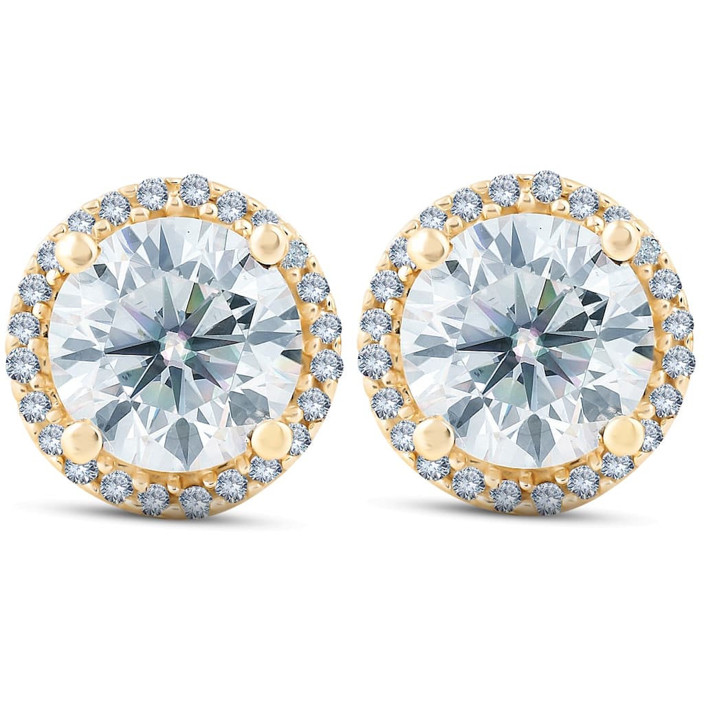 Bliss Diamond 2 1/5 Ct Diamond Halo Screw Back Studs Yellow Gold Lab Grown