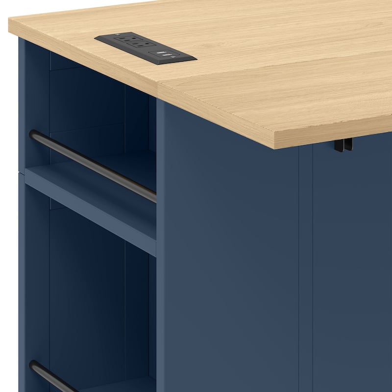 47 Inch Mobile Kitchen Island with 2 Seating Spaces Rolling Cart and Built-in Power Outlet for Convenient Storage and Dining