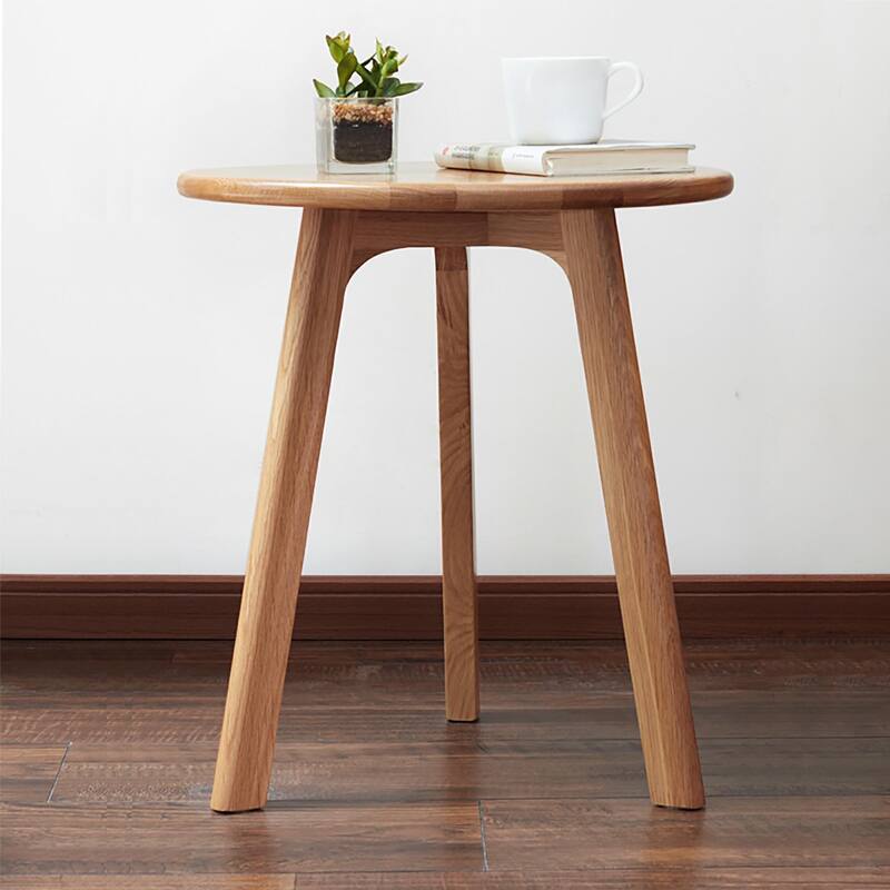 100% Natural Solid Oak Wood Round End Table