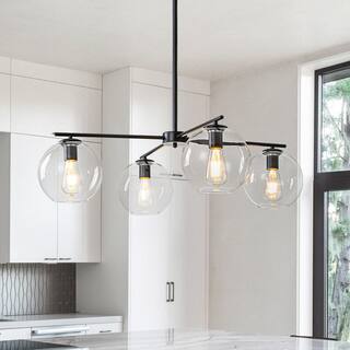 Chic Modern 4-Light Symmetrical Hand-blown Clear Glass Chandelier - 34.6 in