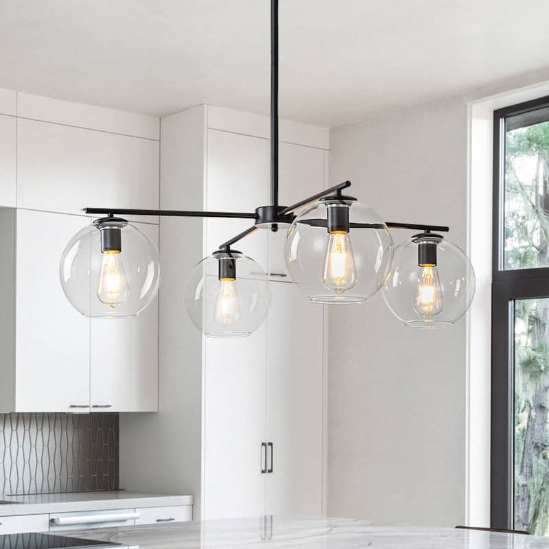 Chic Modern 4-Light Symmetrical Hand-blown Clear Glass Chandelier - 34.6 in