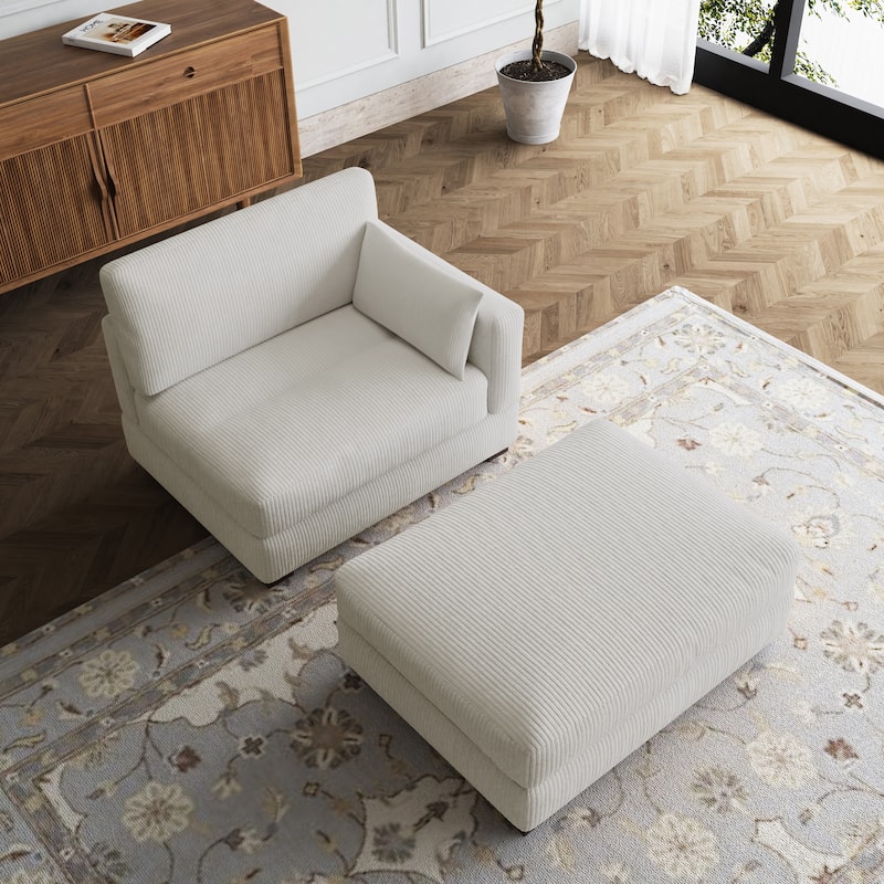 Modular Sectional Sofa with Ottomans - Beige-Right - Right Facing