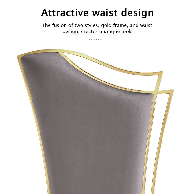 Gray Velvet Upholstered Dining Chairs with high Back and Mirror X-Shaped Metal Legs