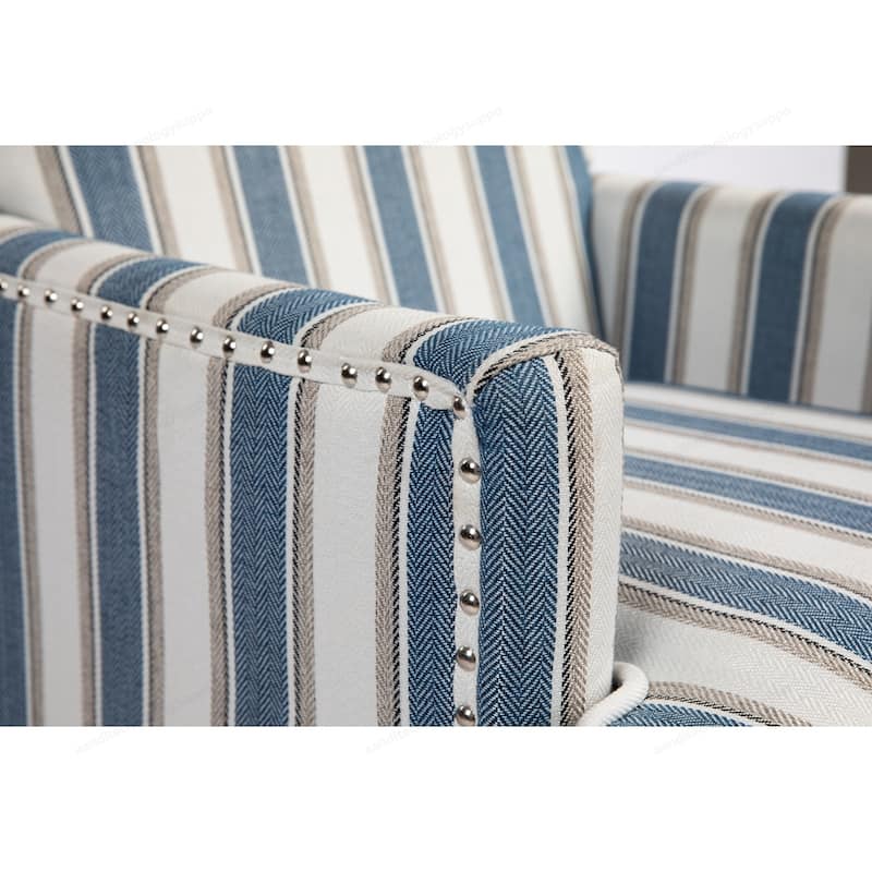 Linen Armchair with Blue and White Striped