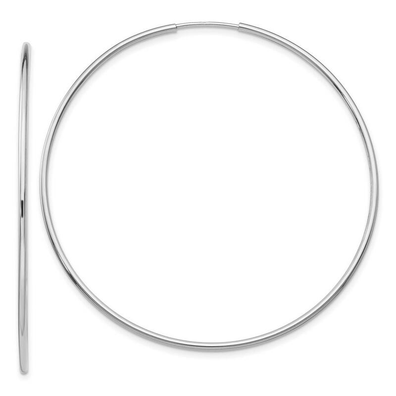 Curata 10k White Gold 1.2mm Polished Endless Hoop Earrings - 15mm - 59mm