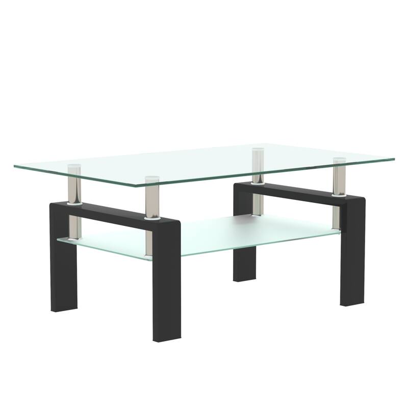 Rectangle Glass Coffee Table with Storage Shelf