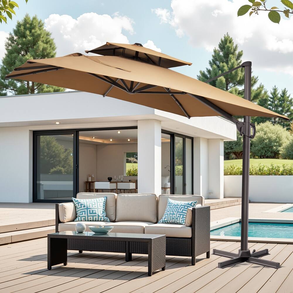 Pellebant 10 ft Square Outdoor Patio Cantilever-Offset Umbrella 360 Degree Rotation
