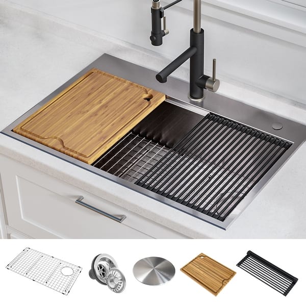 slide 2 of 139, KRAUS Kore Workstation Drop-In Stainless Steel Kitchen Sink 30" L x 22" W (sink KWT310-30) - Stainless Steel