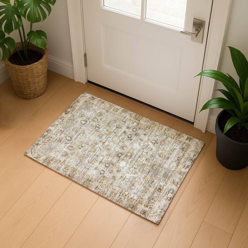 Premium Washable Super Soft Vintage Traditional Mayfield Rug - Taupe - 1'8" x 2'6"