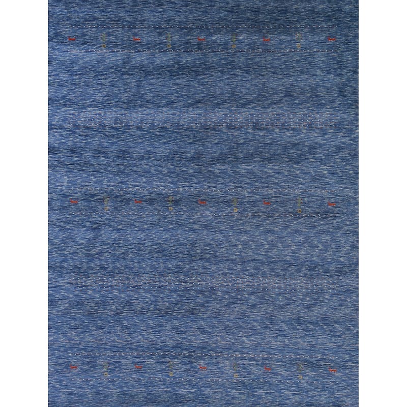 Hand Knotted Oriental 100% Wool Carpet Tribal Tribal Navy Blue & Blues Gabbeh Area Rug - 9' 9'' X 8' 0''