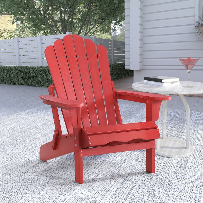 Haven Folding Poly Resin Plastic Adirondack Chair - Red