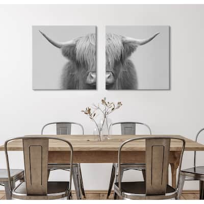Kate and Laurel Hey Dude Cow Gray Canvas by The Creative Bunch Studio